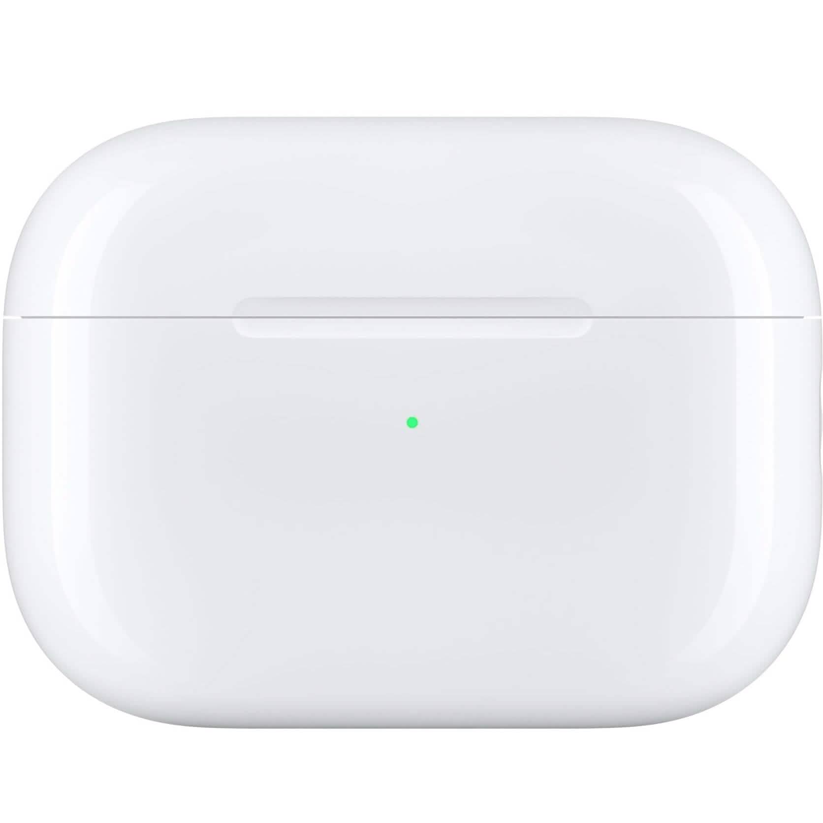 A refurbished Apple AirPods Pro (1st Gen) charging case in white, featuring a small green LED on the front—perfect as a replacement for your original right, left earbud, or case.